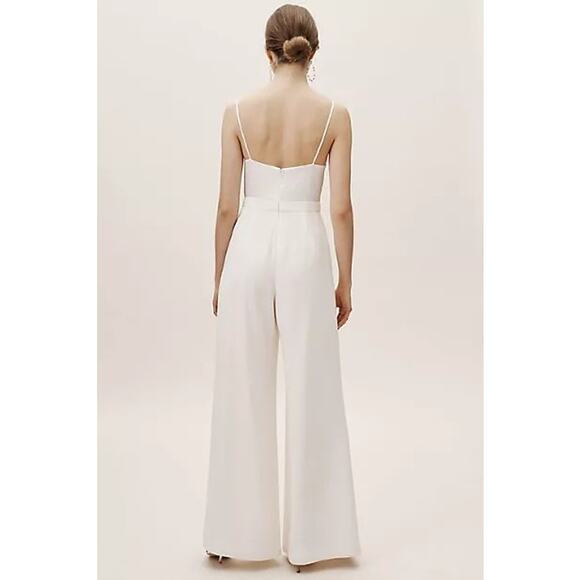 New BHLDN x Jill Stuart Nicki Jumpsuit $328 Sz 6 Off-White BRIDAL Wide-leg Crepe - Picture 4 of 7
